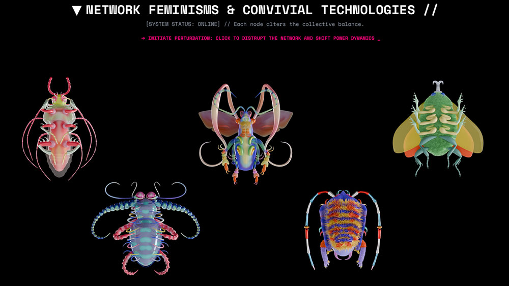 Ema Motea - Network Feminisms & Convivial Technologies, screenshot, interactive interface, 2026