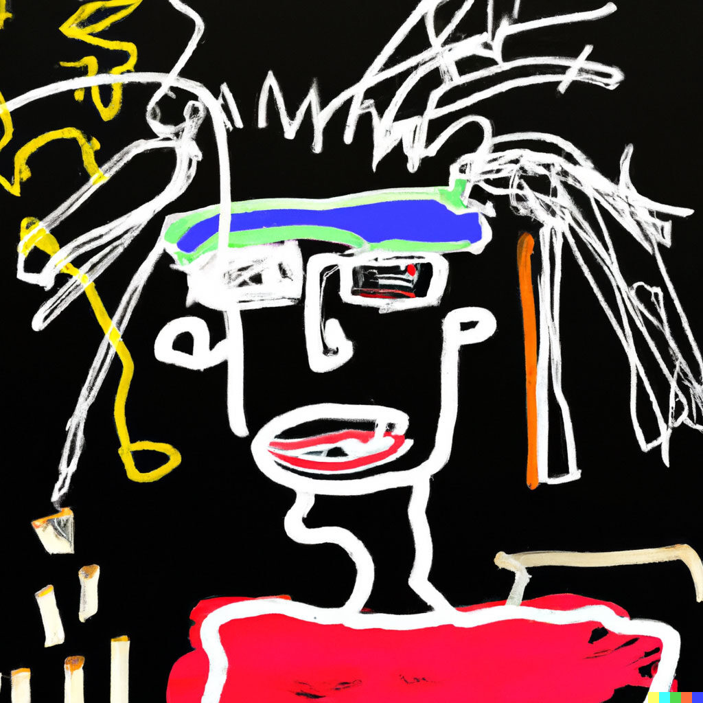 Portrait in the style of Jean-Michel Basquiat, generated by me via DALL-E by OpenAI
